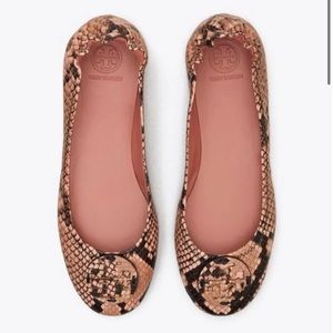 Tory Burch Minnie Travel Ballet Womens Leather Snake Print Ballet Flats